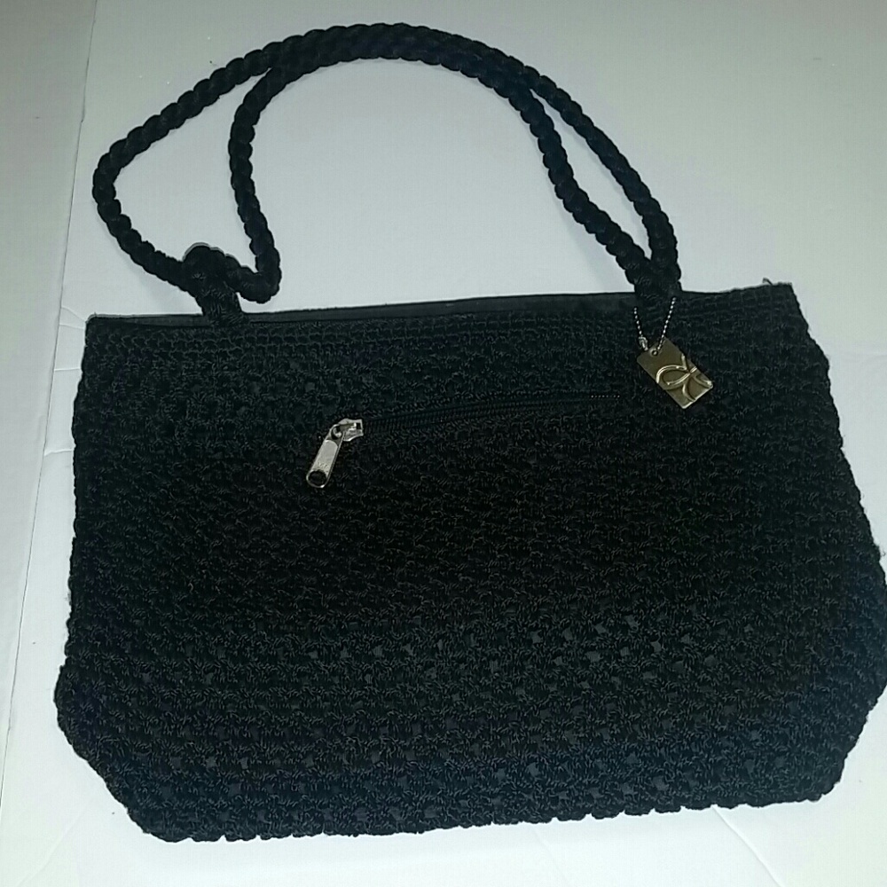 Lina black woven shoulder purse